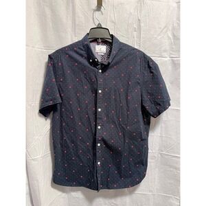 Denim & Flower Button Down Shirt Red Star Print Short Sleeve Casual‎ XL Navy